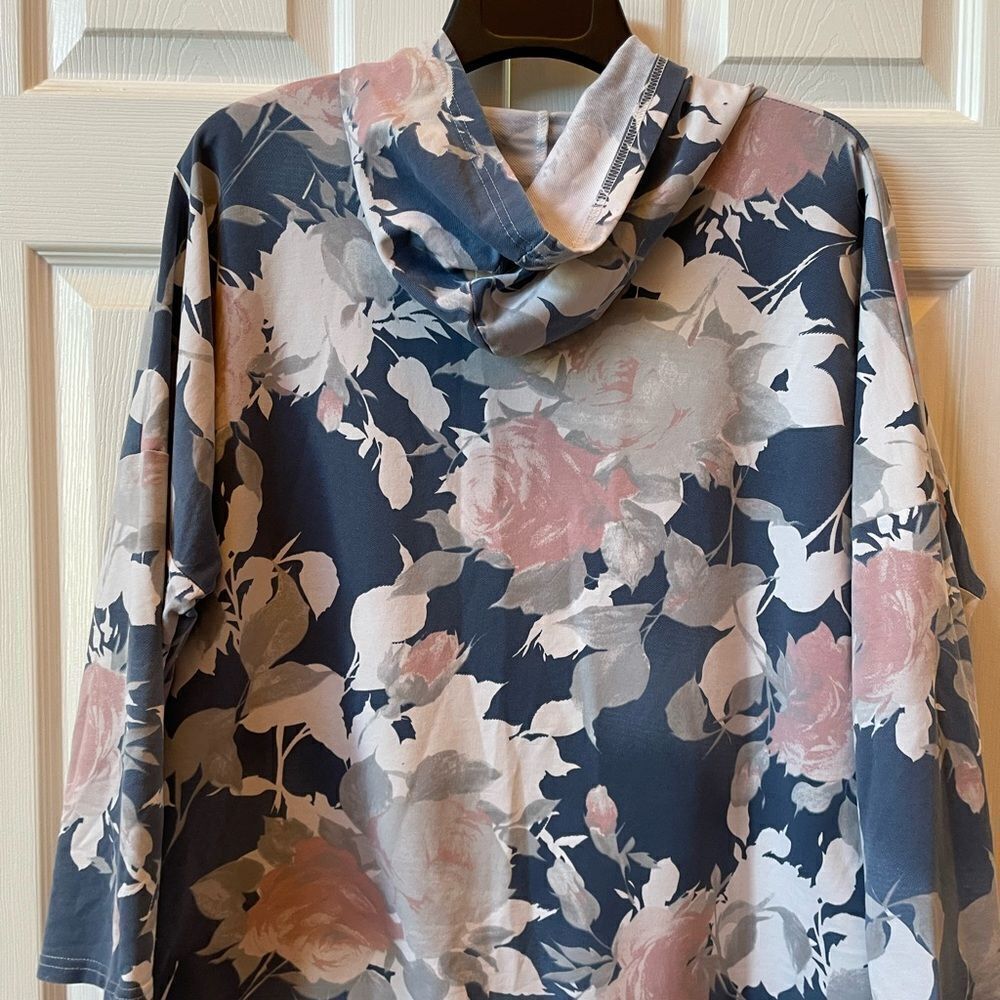PINK AND BLUE FLORAL XINWEI ZIPPERED HOODIE PLUS SIZE 52 - Picture 8 of 8